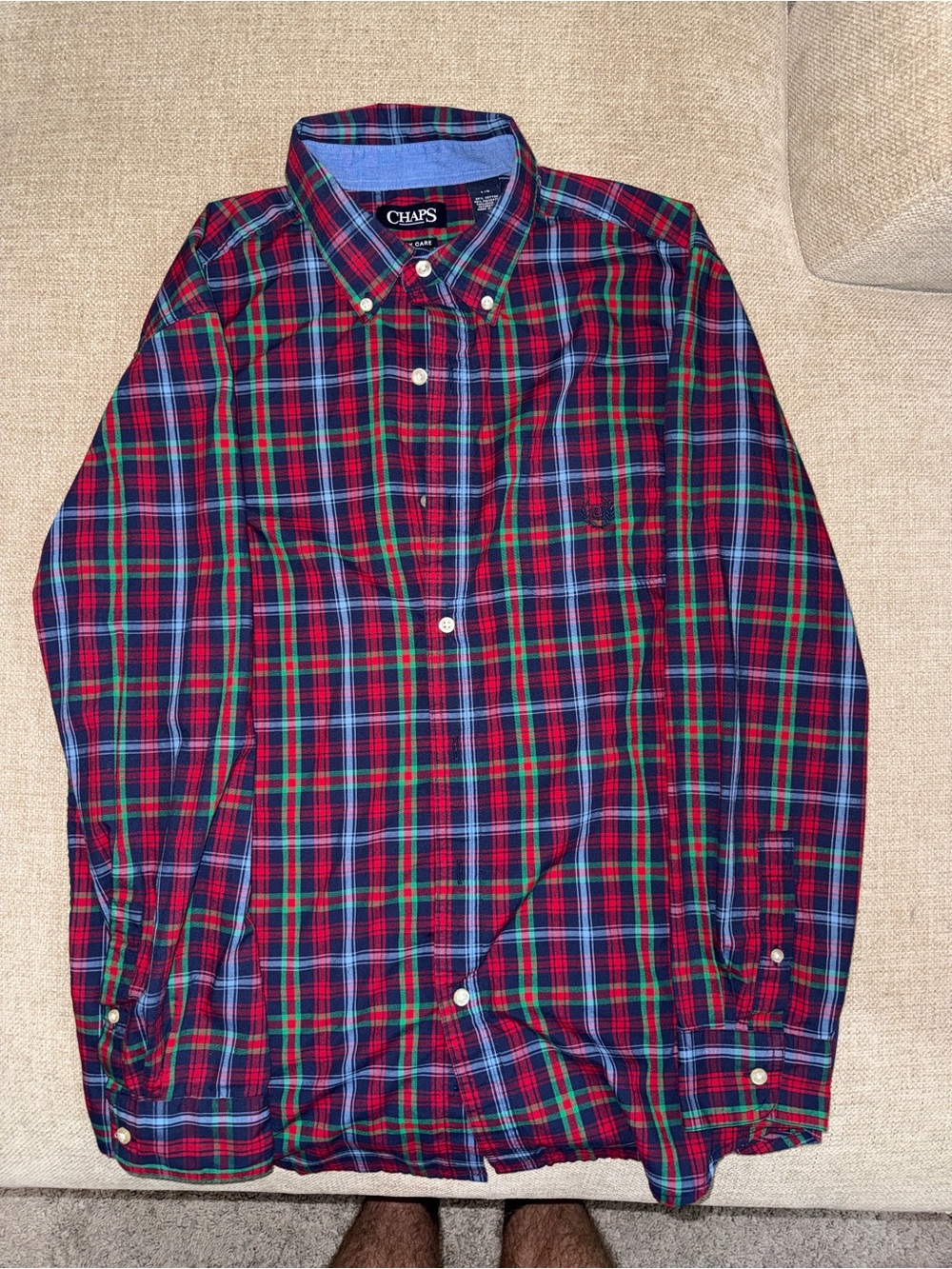 Chaps Men's Red, Blue & Green Plaid Button-Down Shirt